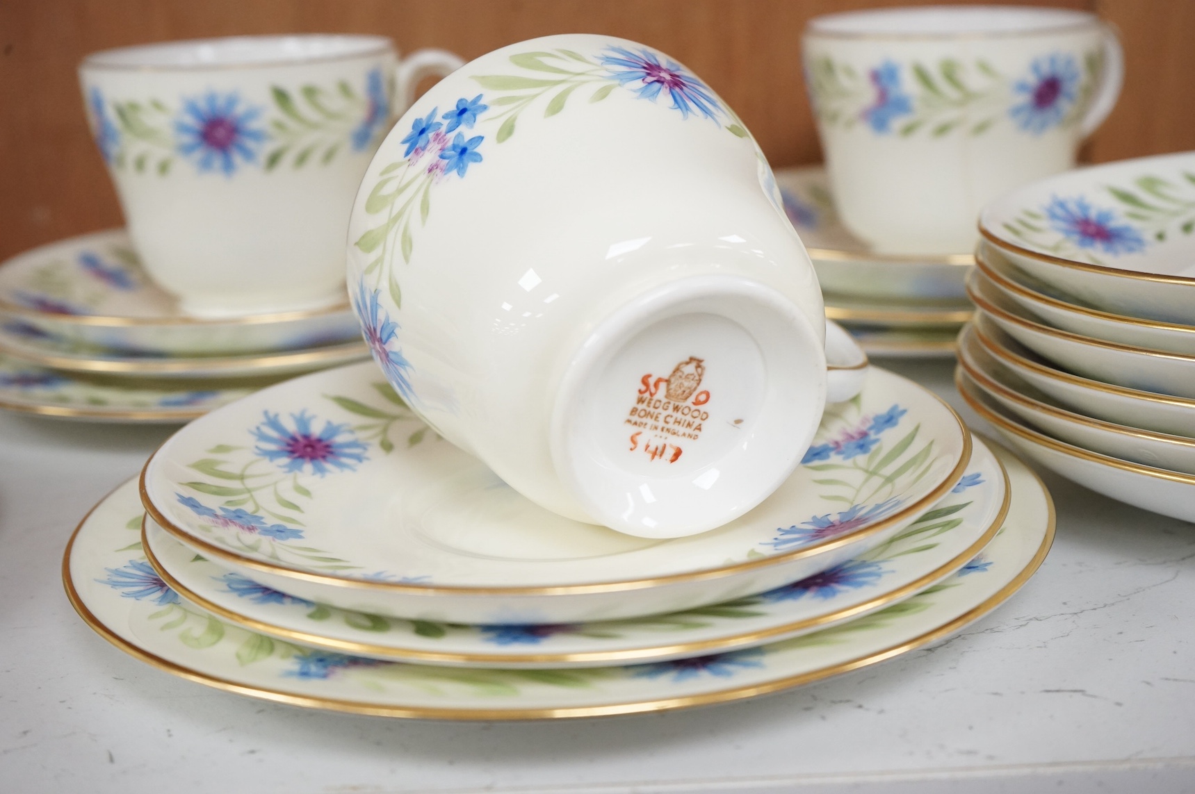 A Wedgwood hand painted ‘Cornflower’ 5417 pattern tea set. Condition - good